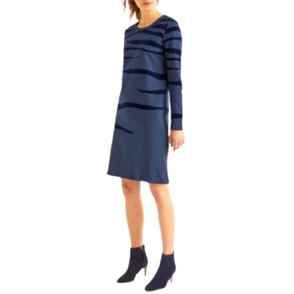 Boden Sweatshirt Dress Cotton Navy Blue Velvet Burnout Zebra Tiger Stripes 4R